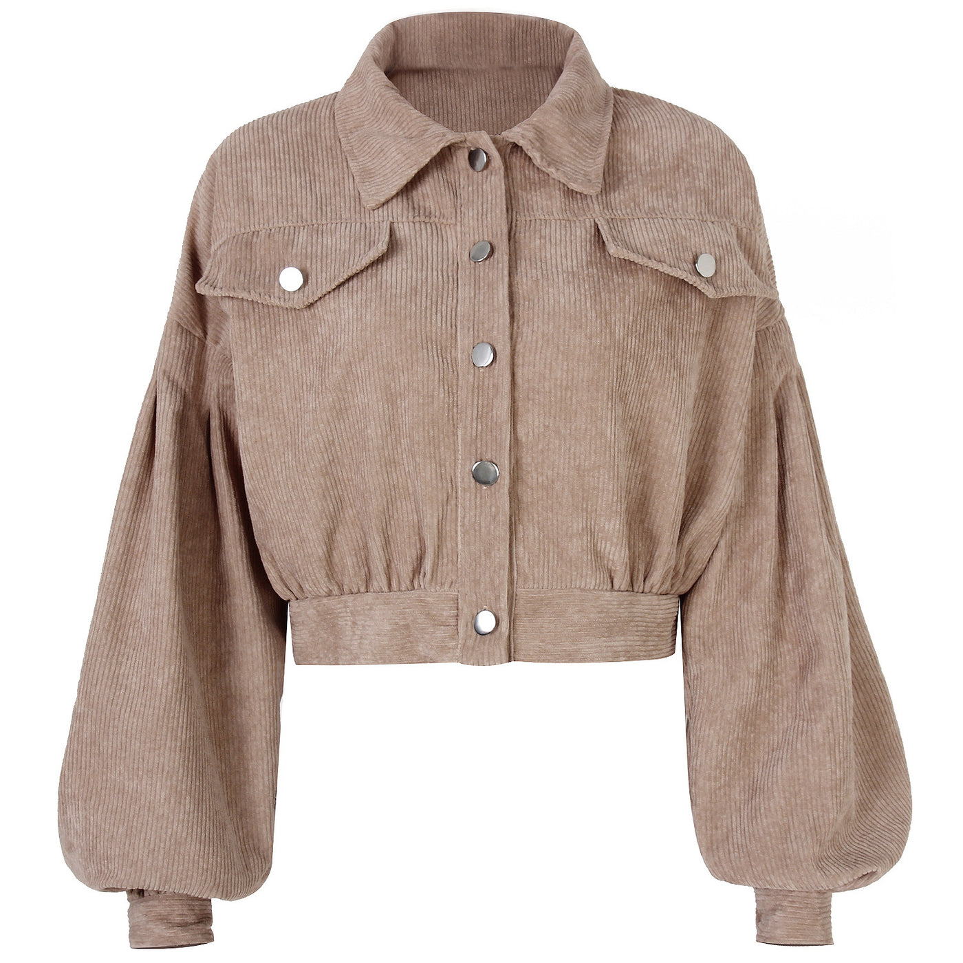 Khaki cropped corduroy jacket front view