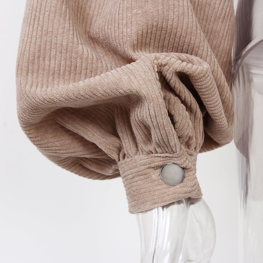 Corduroy balloon sleeve cuff detail