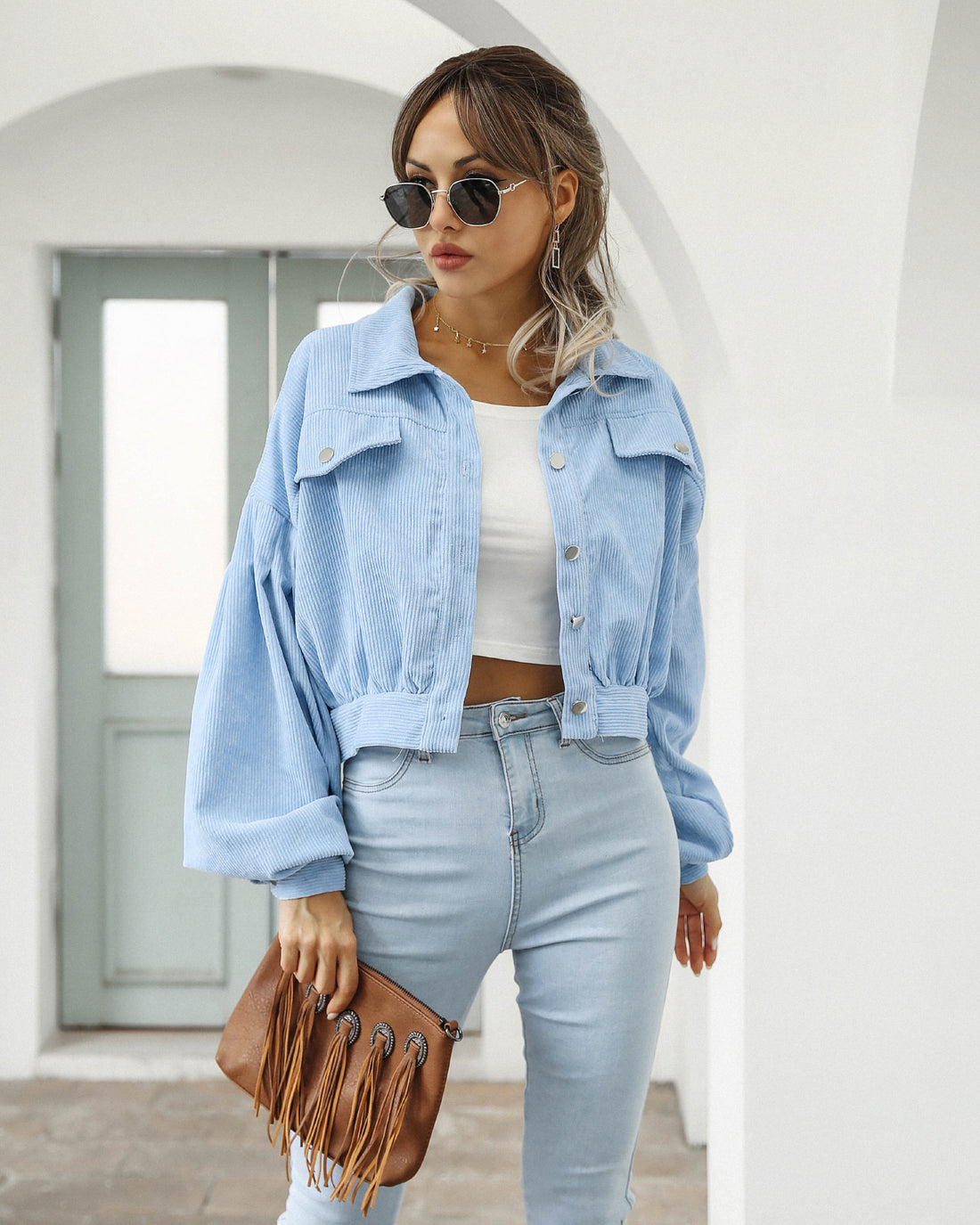 Light blue corduroy cropped jacket